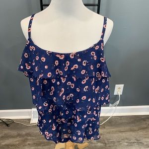 Torrid Blue and Pink Flower Ruffle Shirt